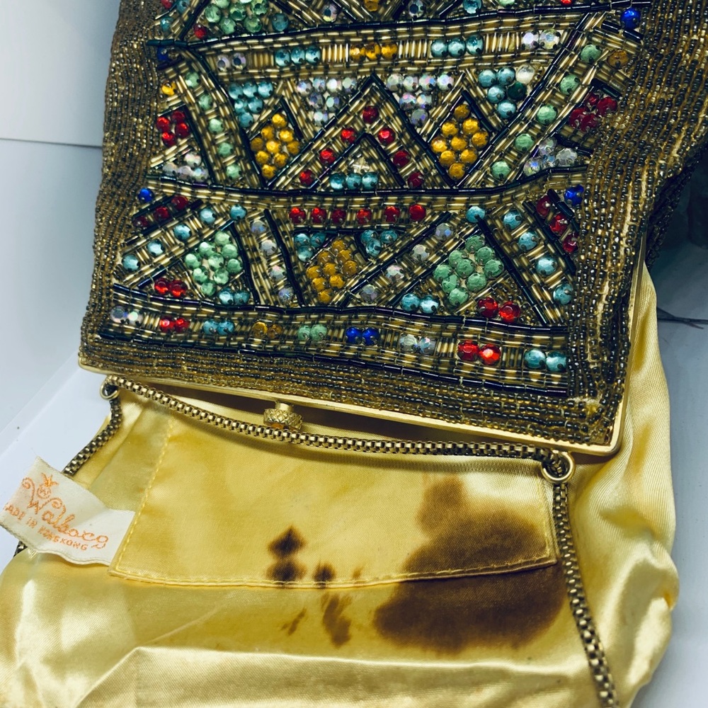 WALBORG vintage gold purse w/ rhinestones & beads - Picture 7 of 8